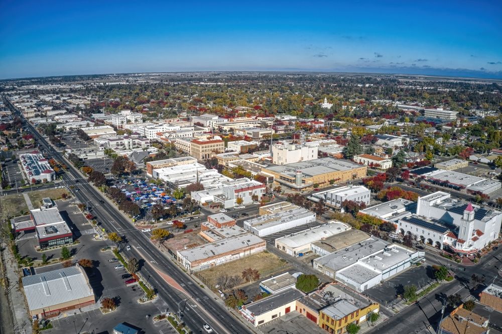 Bird's eye view of Downtown Merced