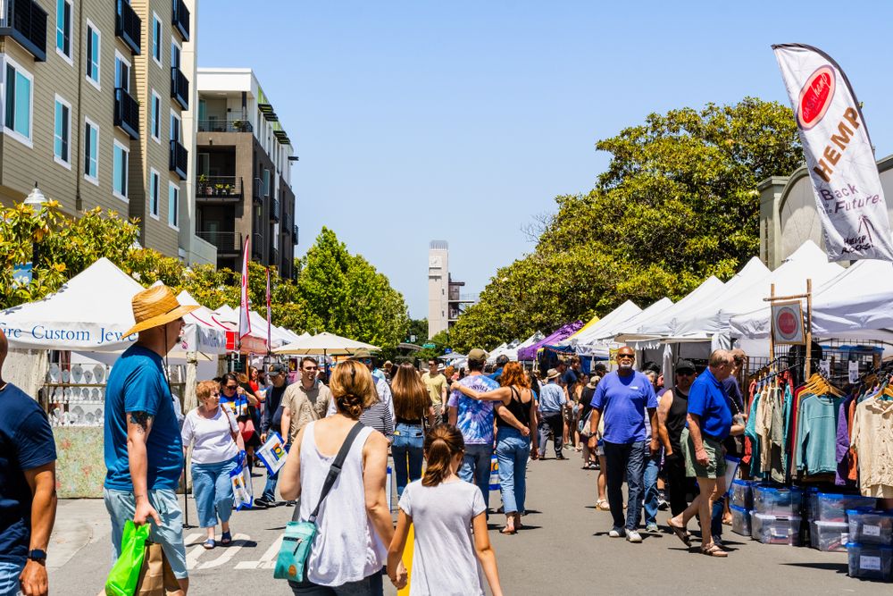 People at Downtown Sunnyvale during a festival