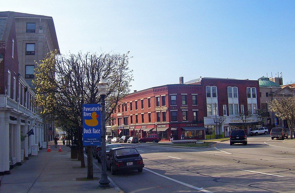 The road of Westerly Downtown Historic District
