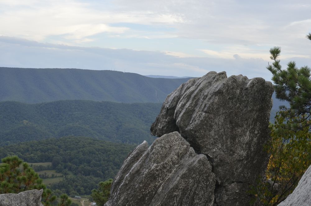 Dragon’s Tooth with mountains and tree in the background