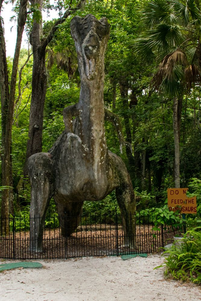 Dinosaur statue at the Dunlawton Sugar Mill Gardens
