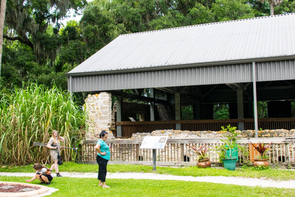 Visitors looking around the Dunlawton Sugar Mill Gardens