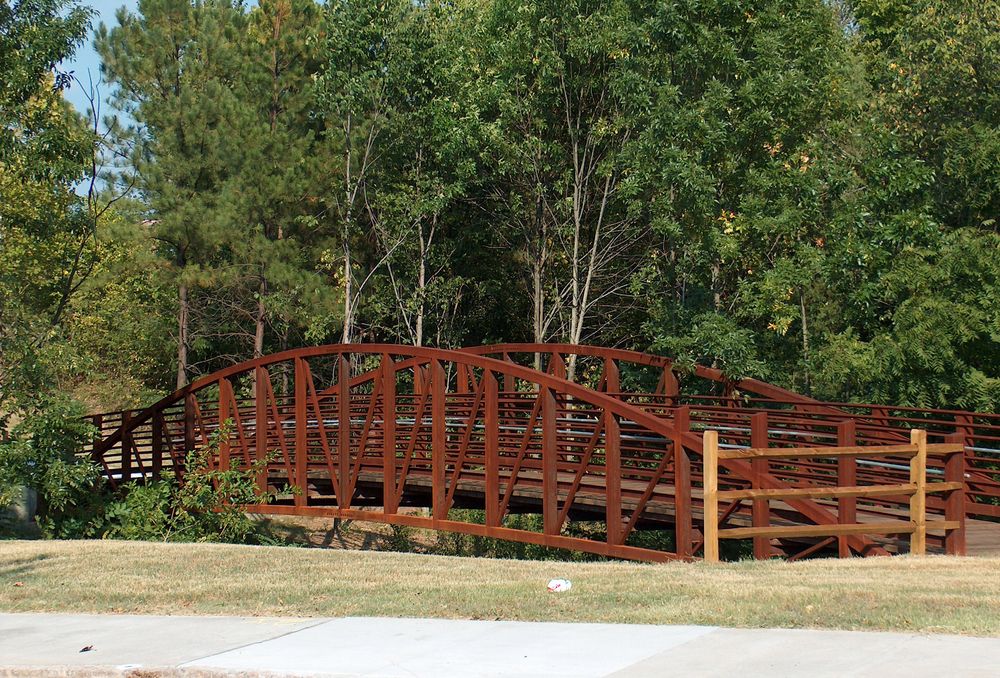 A small pedestrian bridge at Durham Central Park