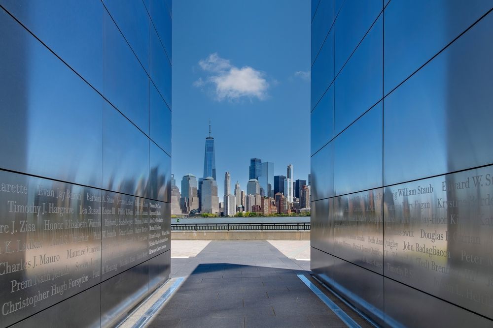 Closer view of the panels at Empty Sky Memorial