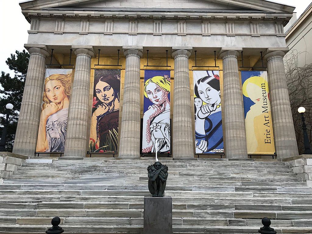 Paintings in front of Erie Art Museum's customs house