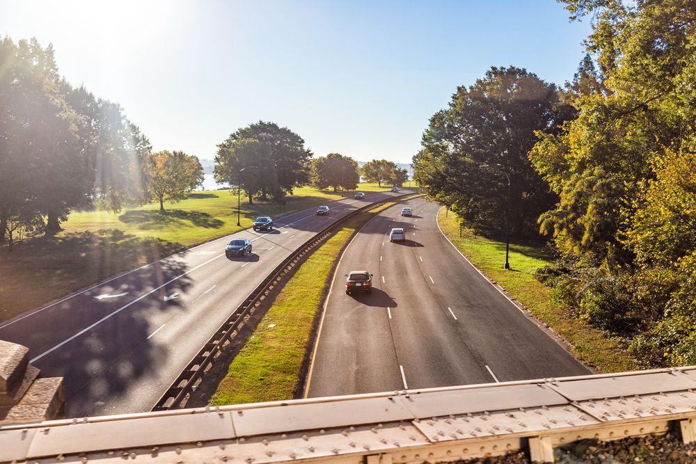Aerial view of George Washington Memorial Parkway's road