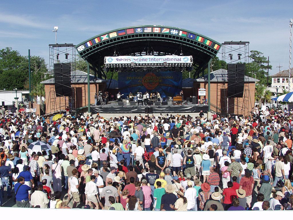 Crowd cheering at Festival International de Louisiane