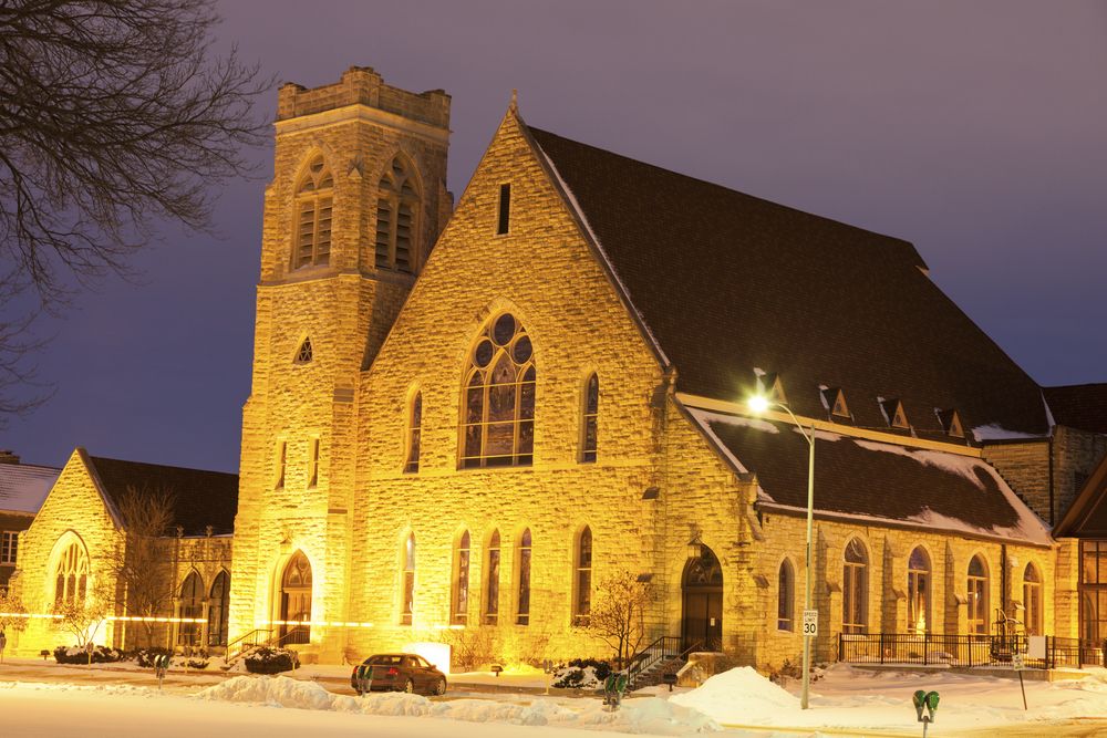 Night view of First Presbyterian Church