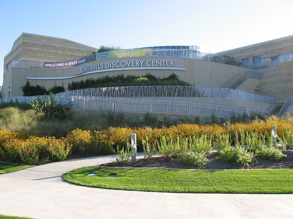 Flint Hills Discovery Center with lawn in the front