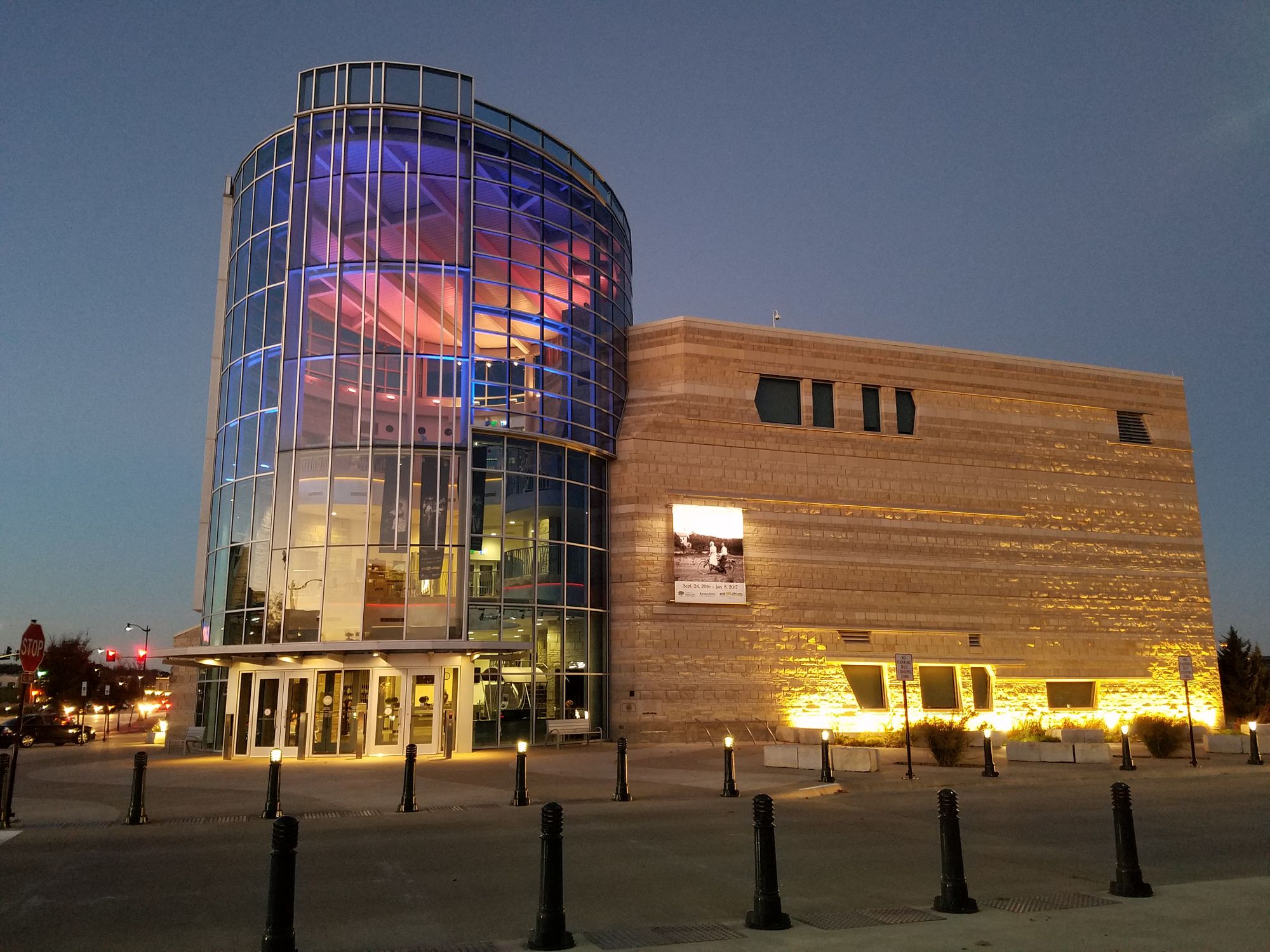 Night view of Flint Hills Discovery Centre
