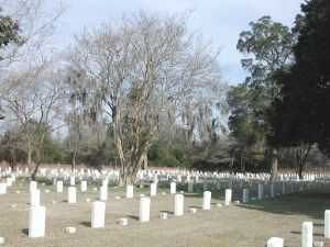 Alligned white tombs at Florence National Cemetery