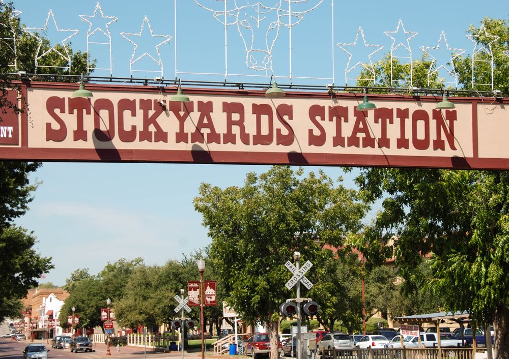 Welcome sign of Fort Worth Stockyards Station