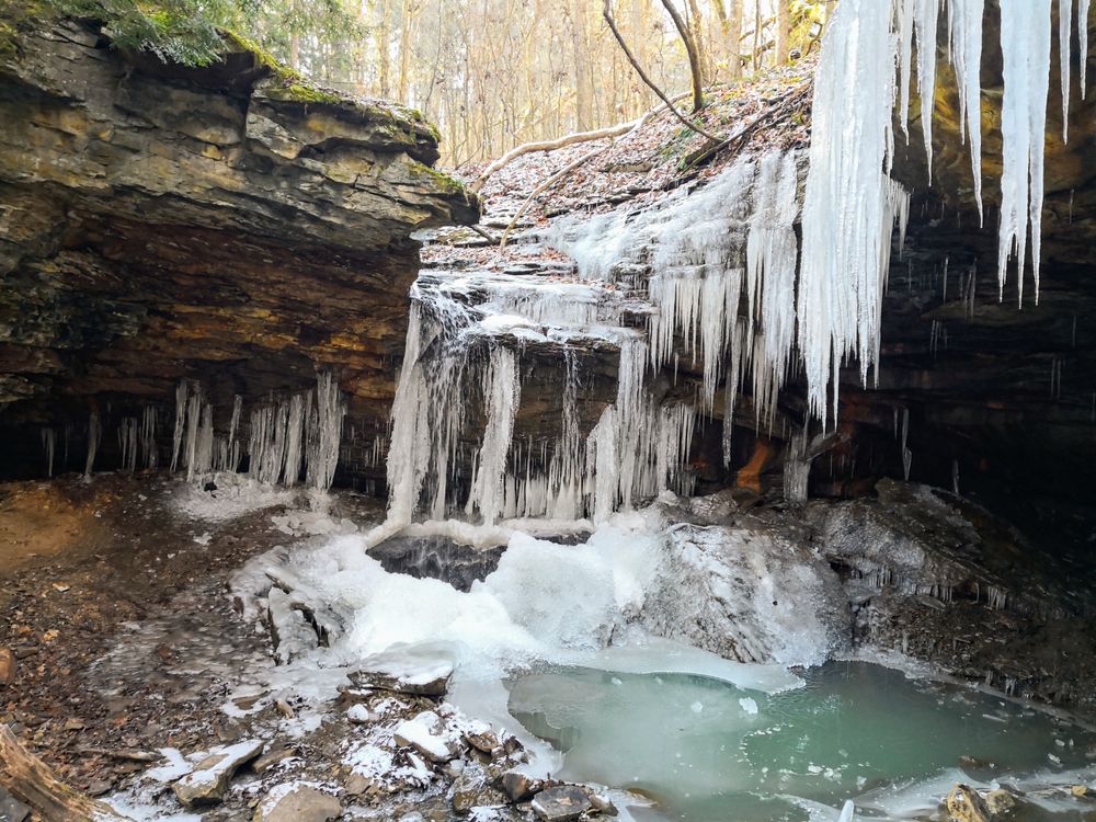 Frozen waterfall at Frankfort Mineral Springs