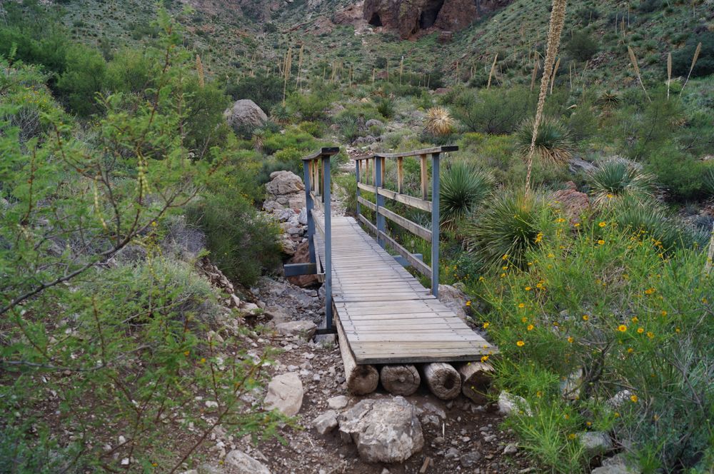 Narrow pedestrian bridge at Franklin Mountains State Park