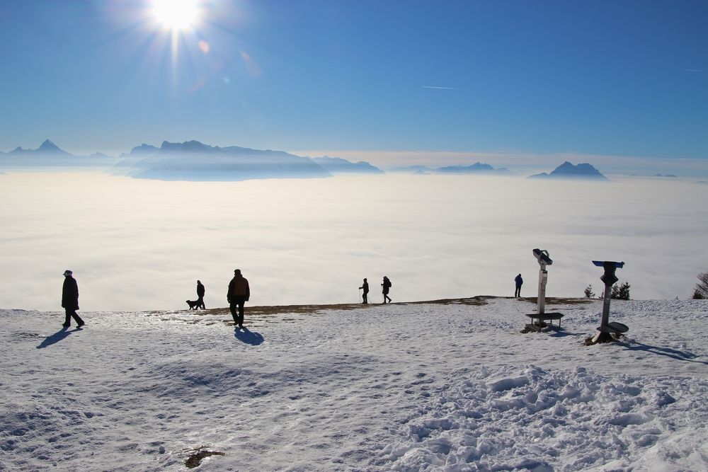 People at Gaisberg Mountain during winter
