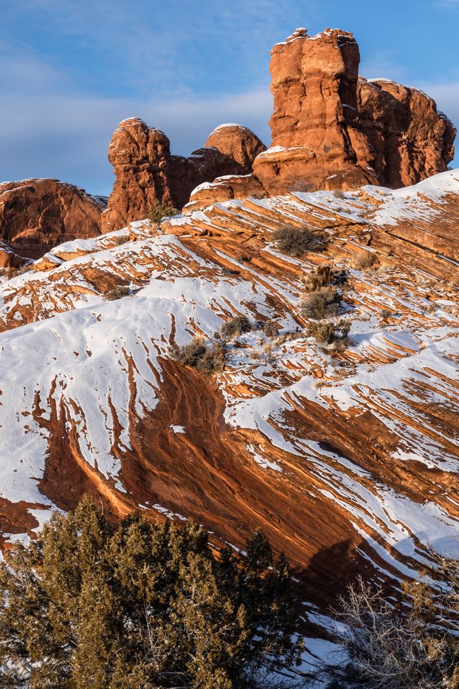 View of Garden of Eden in Arches National Park during snow
