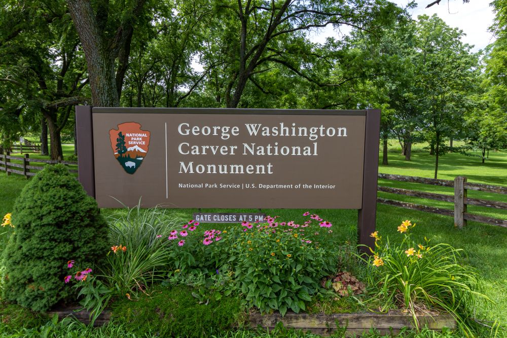 Welcome sign of George Washington Carver National Monument