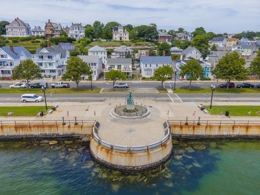 Aerial view of Gloucester Fishermen Memorial