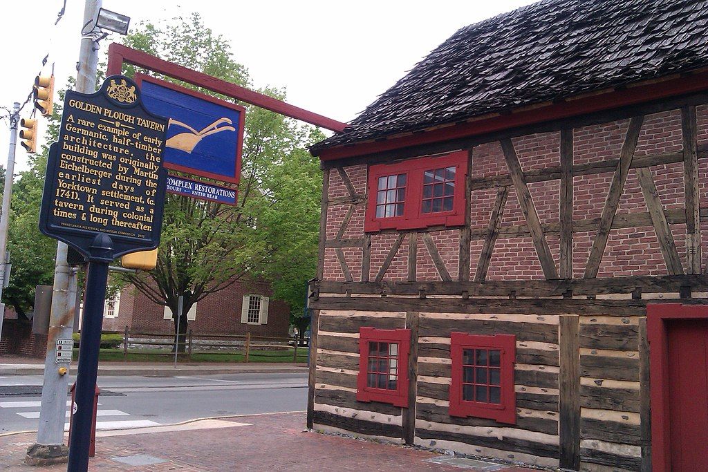 Information plank about the Golden Plough Tavern