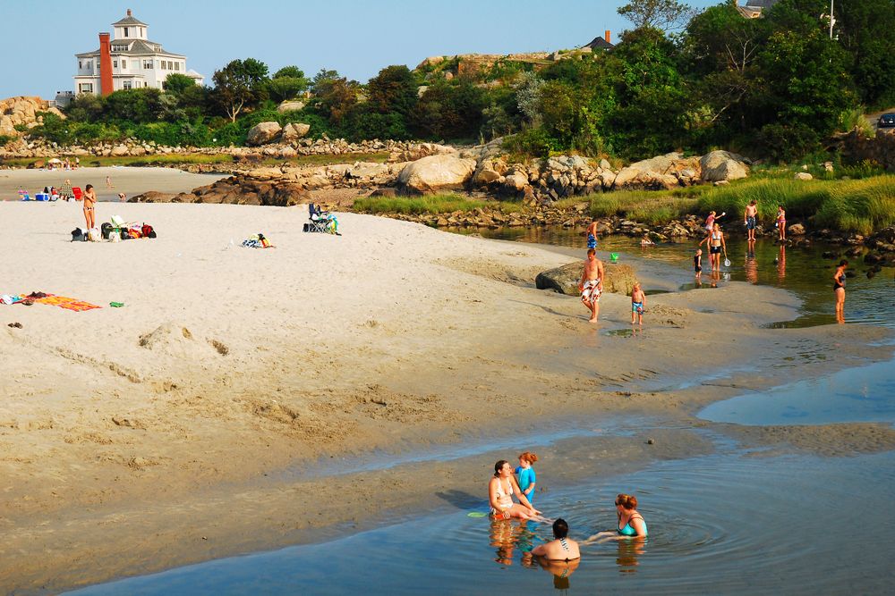 Families swimming at Good Harbor Beach