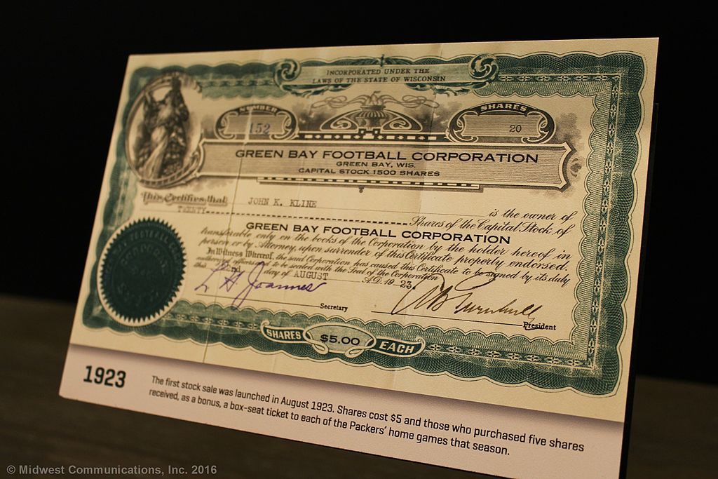 Packers certificate displayed in Green Bay Packers Hall of Fame