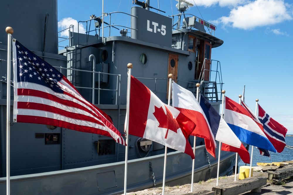 Various country flags flying high at H. Lee White Maritime Museum