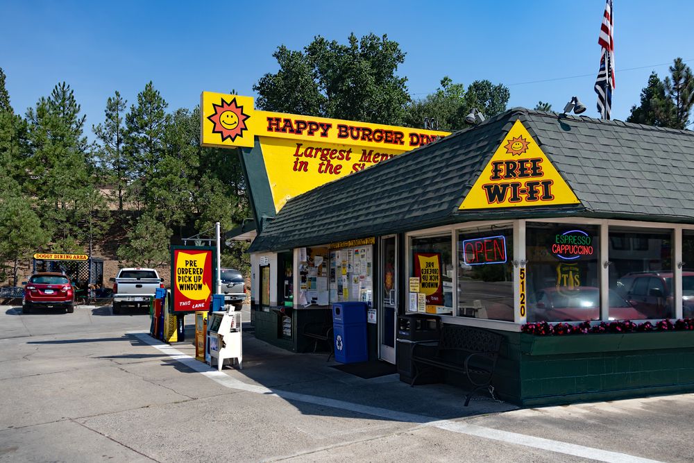 Exterior view of the Happy Burger Diner