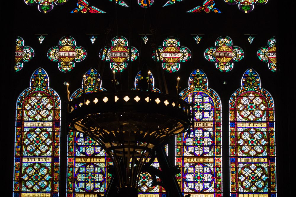 Stained glass windows at Harvard Memorial Hall