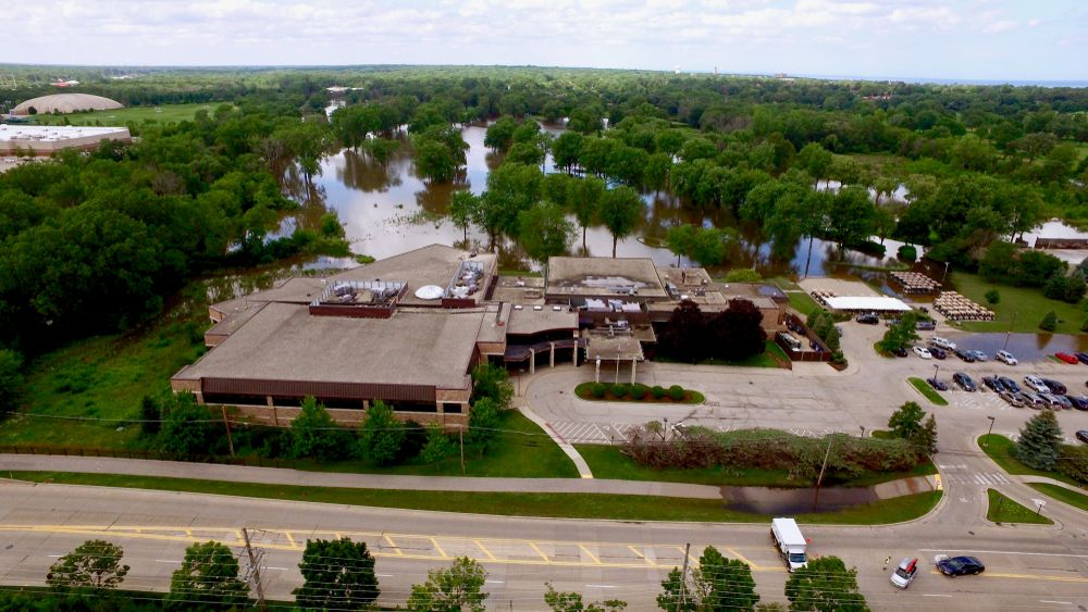 Aerial view of Highland Park Golf Course during flood
