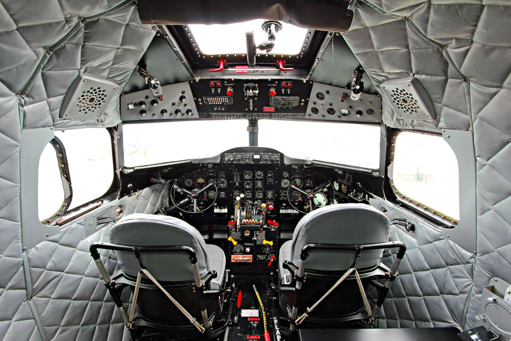 View of the pilot's seats at Historic Flight Foundation