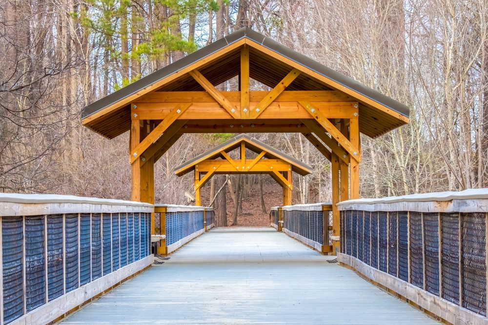 Pedestrian bridge at Historic Yates Mill County Park