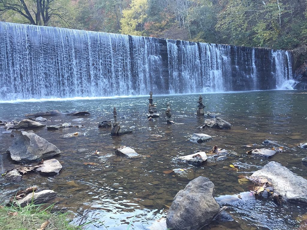 Scenic waterfall at Hollins Mill Park