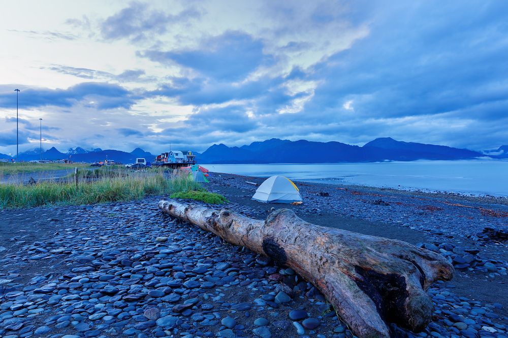 A lone tent at Homer Spit Campground