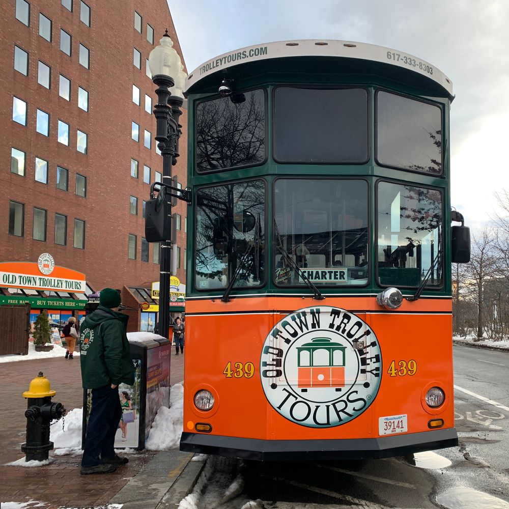 Front view of Hop-On, Hop-Off Trolley Tour