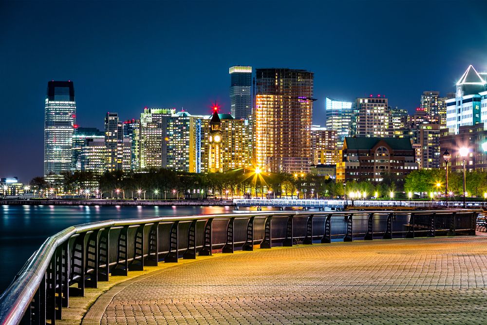 Night view of Hudson River Waterfront Walkway