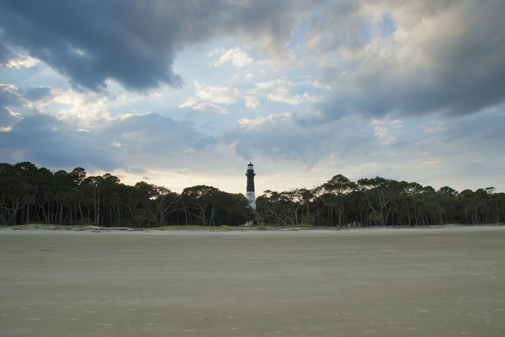 Far exterior view of Hunting Island Lighthouse