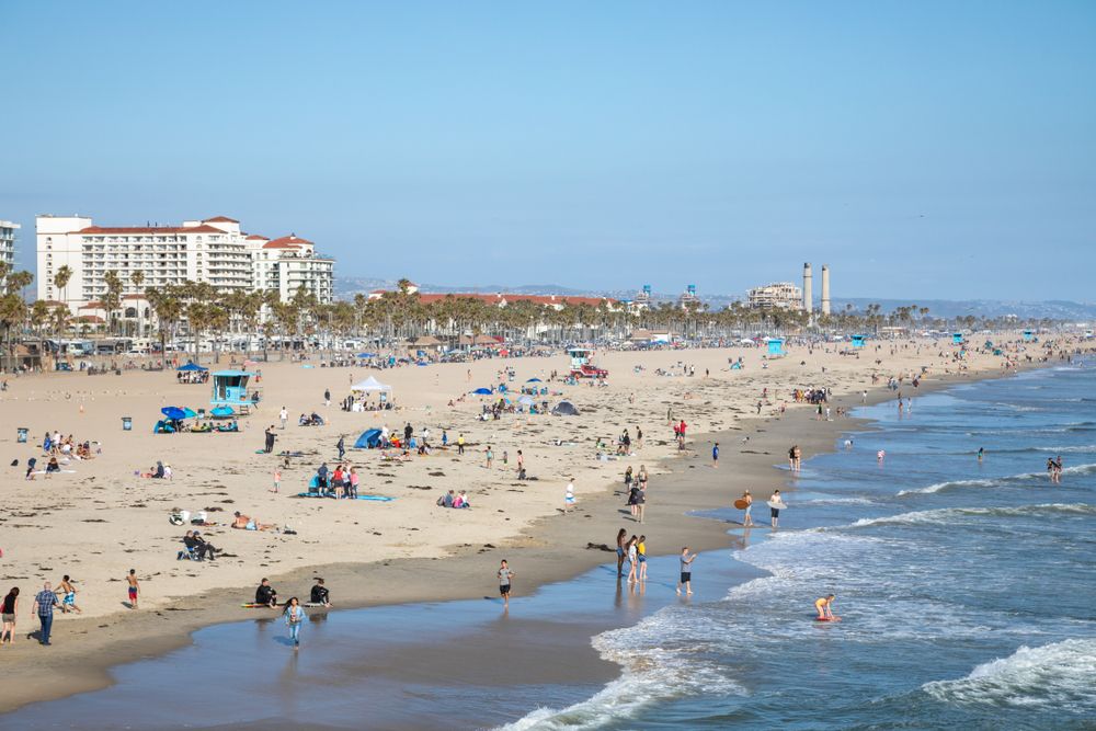 Visitors relaxing at Huntington State Beach
