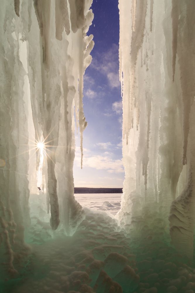 Beautiful view of sun shinning through the Ice Curtains