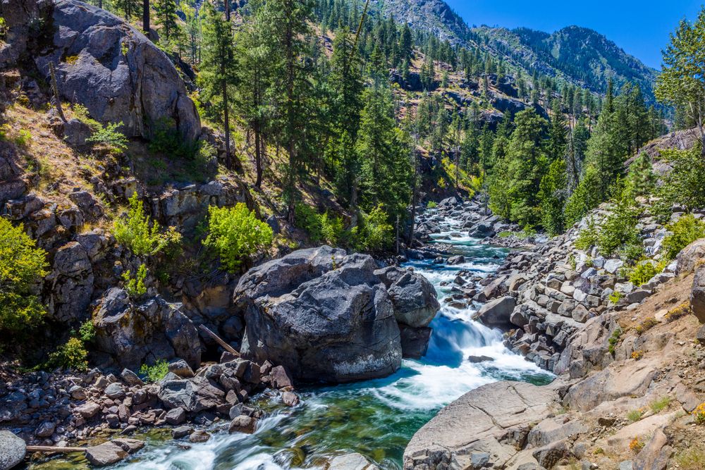 Water flowing through the rocks at the Icicle Creek