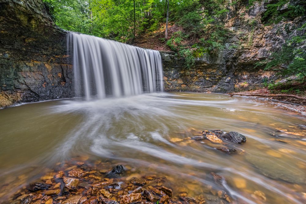 Water flowing through the rocks at Indian Run Falls