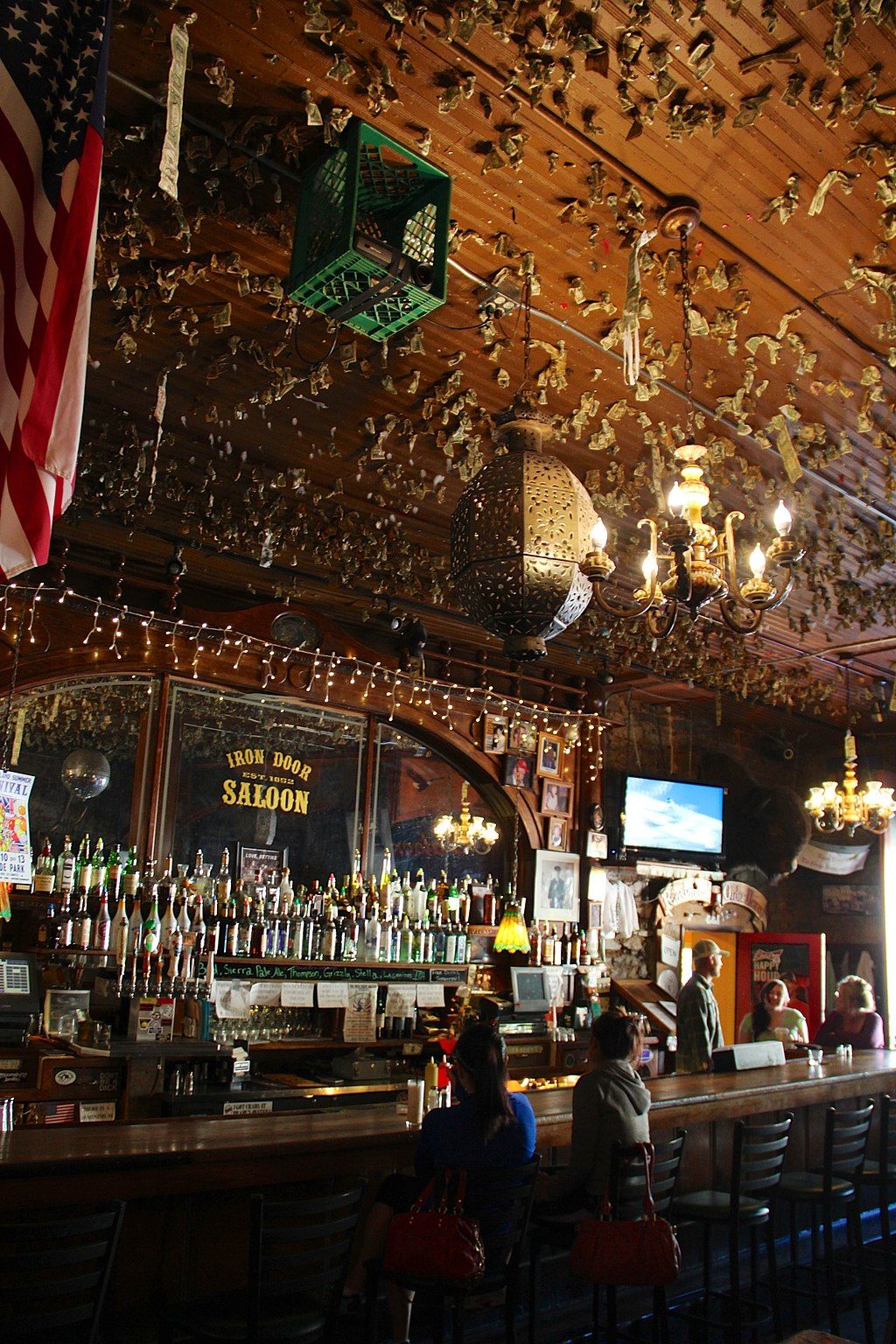 Interior and bar counter of Iron Door Saloon.