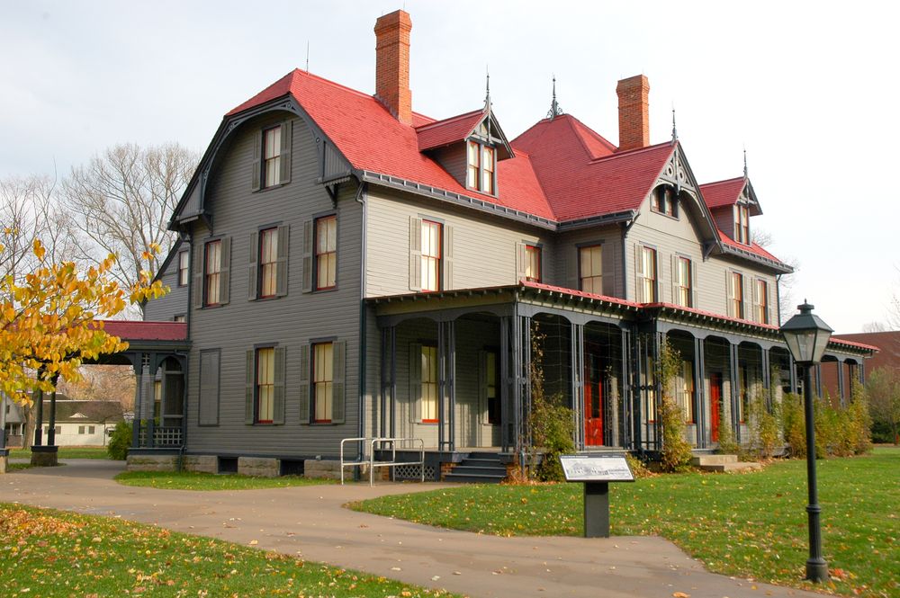 Majestic grey building at James A. Garfield National Historic Site
