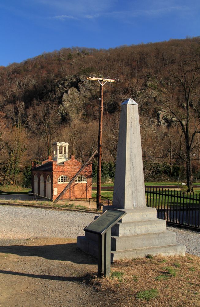 A stone monument in front of John Brown's Fort