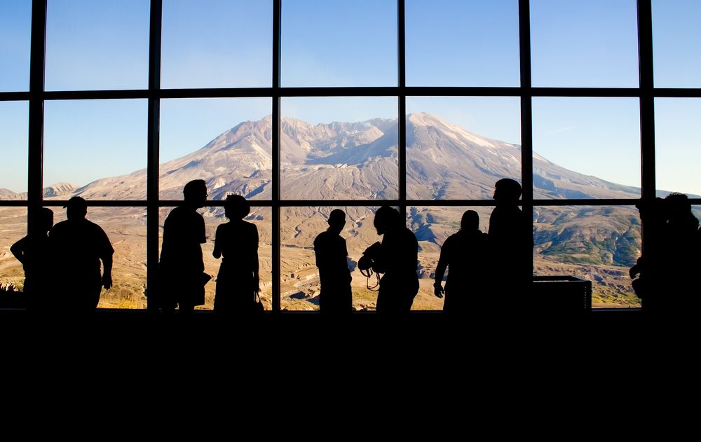 Visitors enjoying the view from Johnston Ridge Observatory