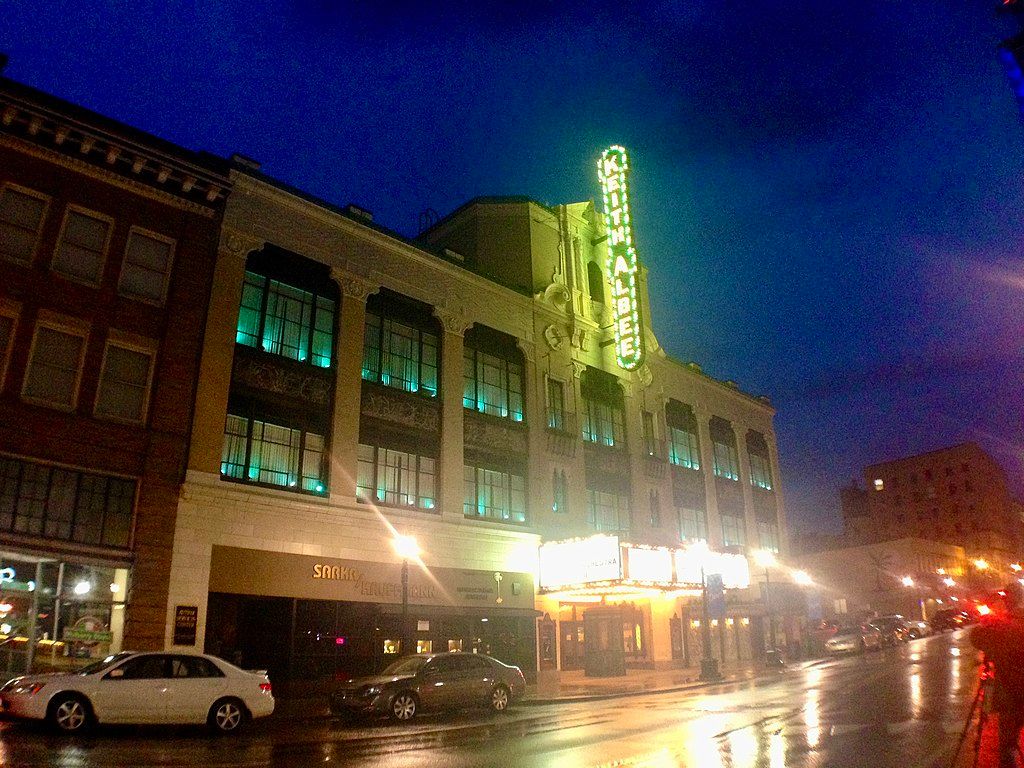 Street view of Keith Albee Performing Arts Center during night