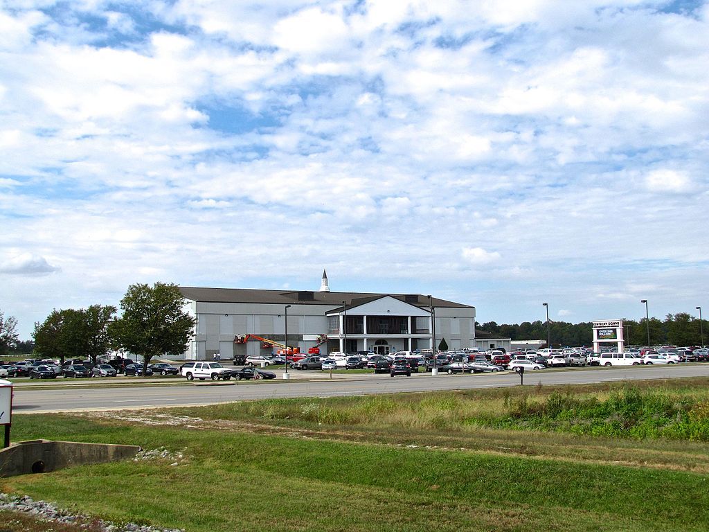 Cars parked outside the Kentucky Downs in Franklin, Kentucky