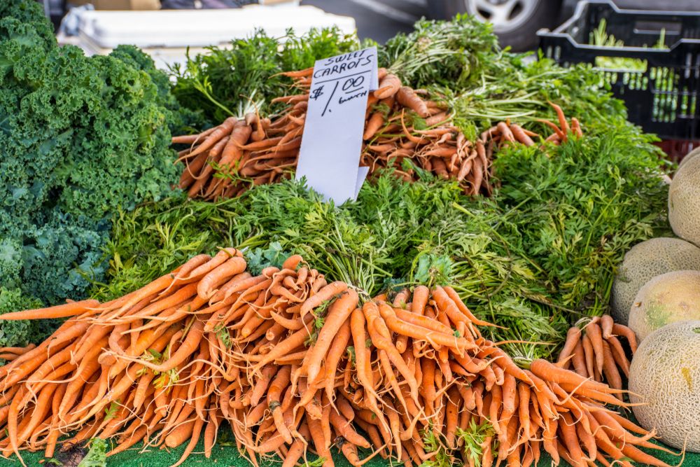 Fresh carrots kept for sale at Laguna Niguel Farmers’ Market