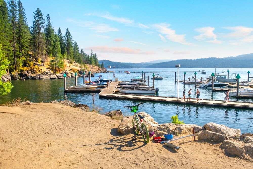 Boats docked at Lake Coeur d'Alene