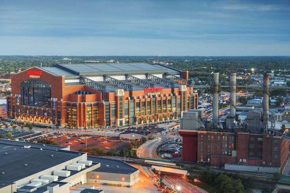 Distant view of the Lucas Oil Stadium