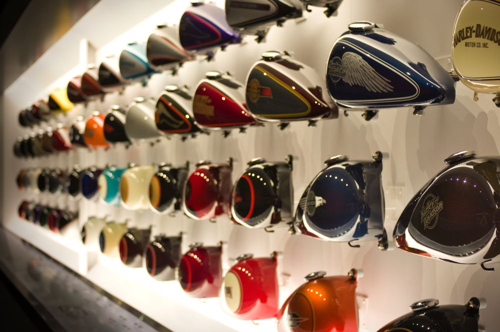 Tank collection display in Harley-Davidson Museum